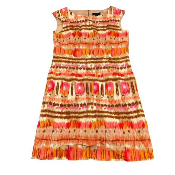 Tahari ASL Dress Women 8 Orange Brown‎ Sheath Short Boho Aztec Boho Gypsy Linen - Picture 1 of 11